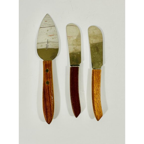 Hickory Farms Stainless Steel & Wood Cheese Spreaders Set Of 3 - Picture 7 of 9